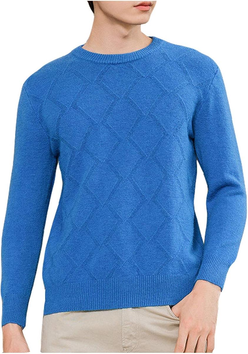 Men's Business Diamond Pattern Sweater Casual Crew Neck Long Sleeve Knitted Top Fashion Solid 