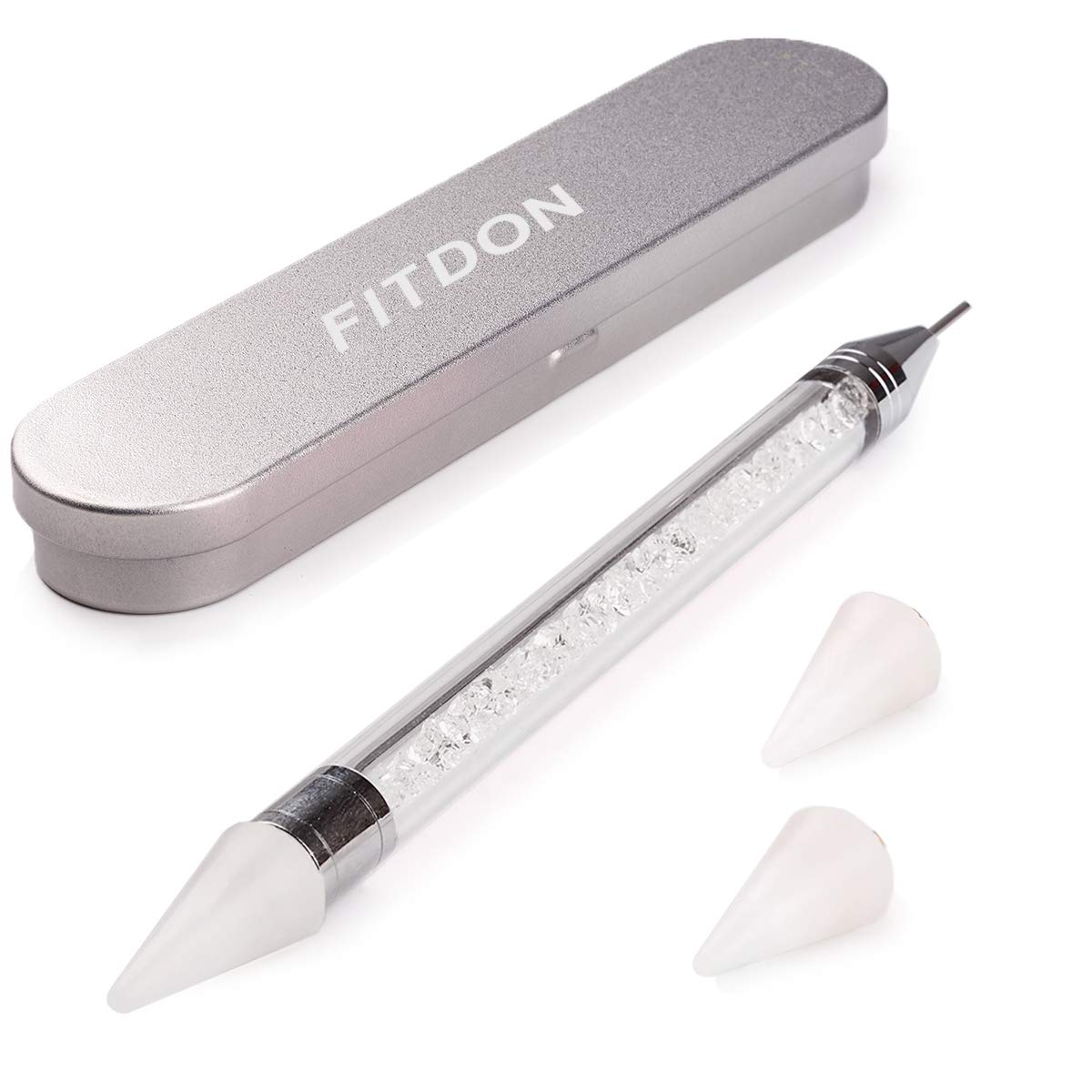 Dual-Ended Nail Rhinestone Picker Dotting Pen with Extra 2 Wax Head, FITDON Wax Tip Pencil for Jewel Gems Crystals Studs Pickup, Clear