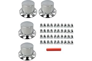 Silscvtt Chrome Semi Truck Hub Cover Wheel Axle Cover Center Caps Complete with 33mm Screw-on Lug Nuts for 22.5 Inches and 24