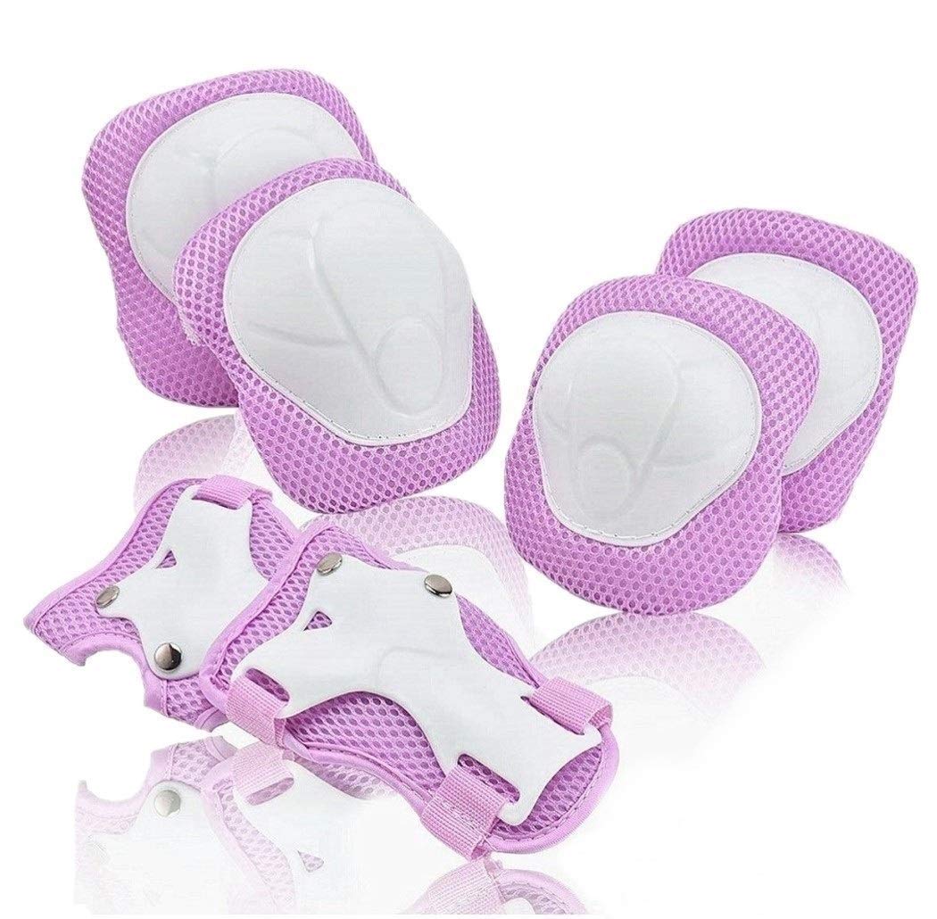 COOLGO Child Kids Protective Gear Set, Knee Pads Elbow Pads Wrist Guards 6 pcs for Multi Sports Skateboard Inline Roller Skates Cycling Biking BMX Bicycle (Purple)