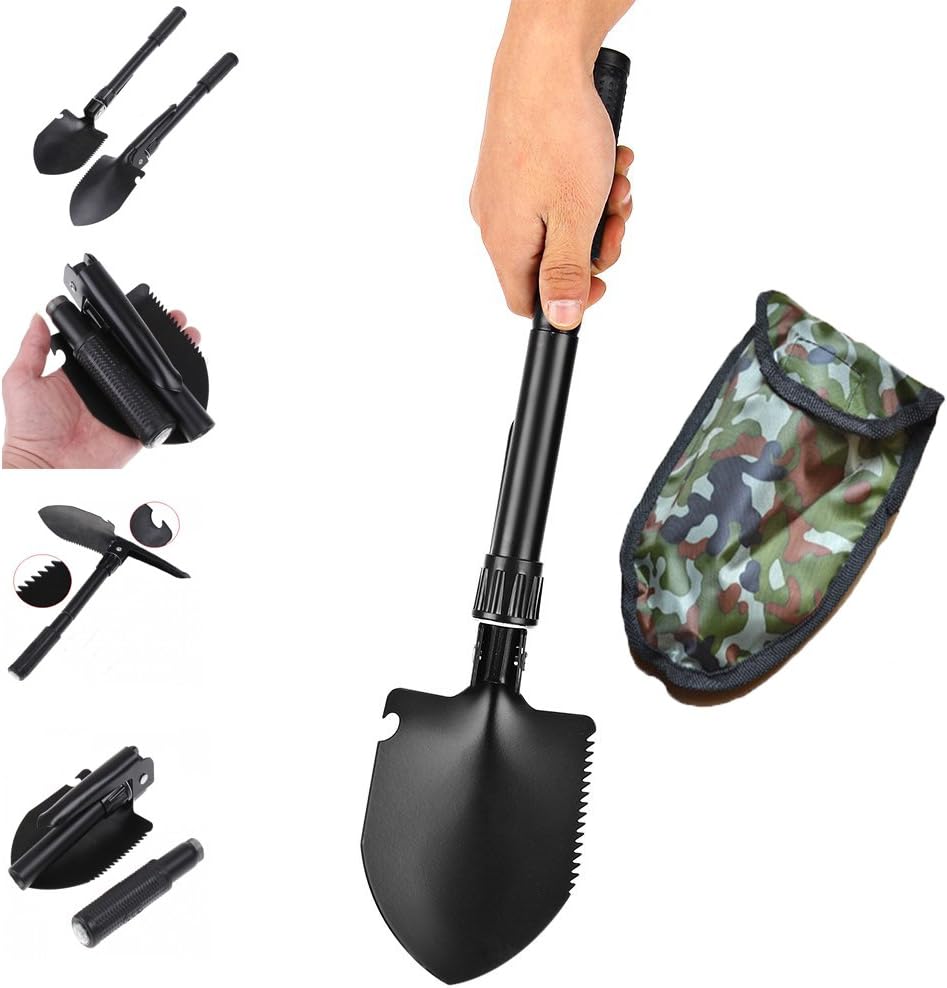 Loilee Accessories Hot sale Multi-function Military Portable Folding Camping Shovel Survival Spade Trowel Dibble Pick Emergency Garden Outdoor Tool
