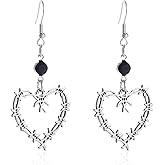 FUTIMELY Gothic Barbed Wire Thorn Heart Earrings for Women Girls, Gold Silver Punk Style Large Heart Metal Mesh Drop Dangle Earrings Halloween Jewelry for Women and Men
