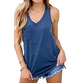 Laseily Women's V Neck Sleeveless Tank Tops Workout Yoga Loose Lightweight Flowy Summer Tee Shirts with Pocket