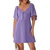 Dokotoo Womens Dresses 2026 Spring Summer Deep V Neck Elegant Bow tie Mini Dress S-XL
