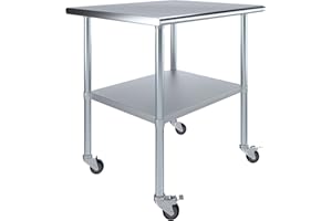 30" X 36" AmGood Stainless Steel Work Table with Wheels | Metal Mobile Table | Food Prep