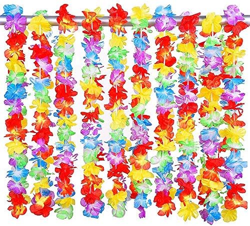Tong Yue 10 Pieces Hawaiian Tropical Ruffled Flower Luau Floral Leis for Dress, Party Necklace and Summer Beach Theme Party Birthday Supplies Wedding Party Favors