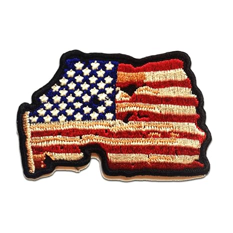 Aufnäher / Bügelbild - USA Flagge Fahne mit FADED Totenkopf Biker Skelett - rot - 7.9 x 5.2 cm - Patch Aufbügler Applikatione