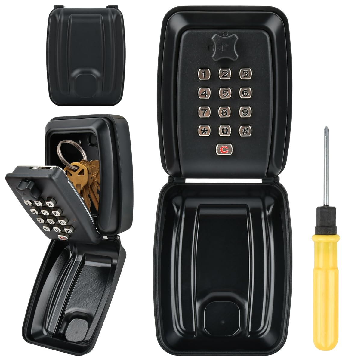 DODUOS Key Lock Box Outdoor Key Safe Wall Mounted Police Approved, 12-Digit Combination Lockbox for Keys with Weatherproof Cover for Home Office Garage School