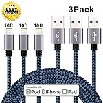 Cablex iPhone Cable 3Pack 10FT Nylon Braided Charger Cord 8Pin Lightning to USB, Compatible with iPhone 7/ 7 Plus/6/6s/6 plus/6s plus, iPhone 5/5s/5c,iPad, iPod and More