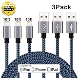 Cablex iPhone Cable 3Pack 10FT Nylon Braided Charger Cord 8Pin Lightning to USB, Compatible with iPhone 7/ 7 Plus/6/6s/6 plus/6s plus, iPhone 5/5s/5c,iPad, iPod and More