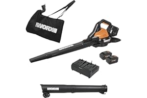 WORX 40V Leaf Blower Cordless with Battery & Charger, 3-in-1 Blower for Lawn with Vacuum and Mulcher, Cordless Leaf Blower wi