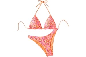 SOLY HUX Women's Floral Bikini Set Halter Triangle Bathing Suit Two Piece Swimsuit Vacation Beach Wear