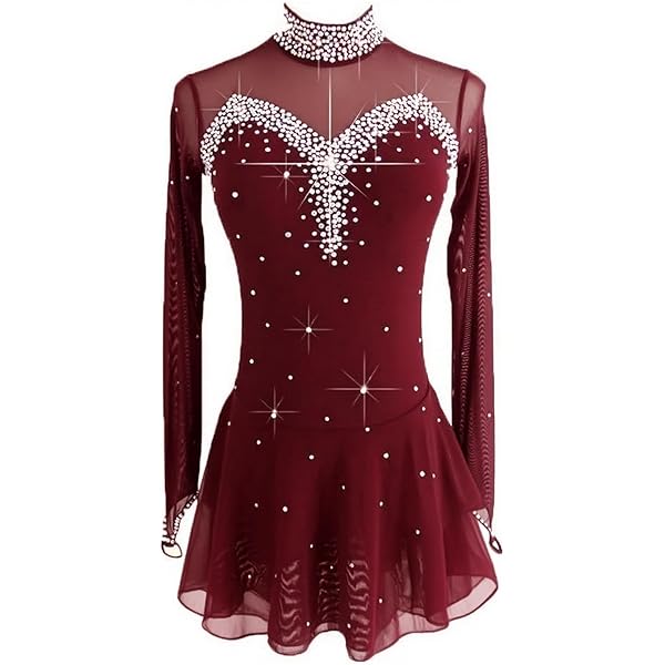 Amazon.com: JoyCan Ice Figure Skating Dress Girls Women Black and Red Lace  Long Sleeve Competition Dress : Clothing, Shoes & Jewelry