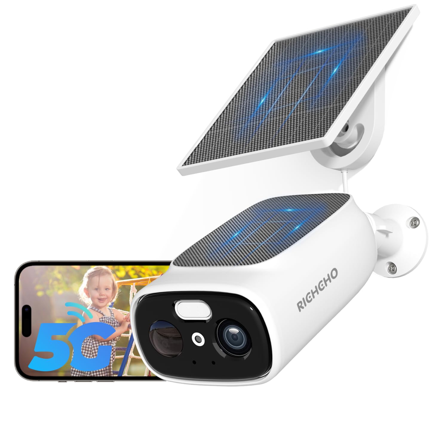 Photo 1 of 2.4G/5G WiFi Camera for Home Security with Double Solar Panels, 2K Solar Security Camera Wireless Outdoor, Color Night Vision, 2-Way Talk, Spotlight, Siren,IP66, Cloud/SD, AI Detection, Works w/Alexa