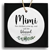 Dimurela Mimi Grandma Gifts Ceramic Ornaments, Christian Call Her Blessed Gifts for Grandma Christmas Holiday Mother's Day, Bible Verse Eucalyptus Leaf Hanging Ornament Keepsake Decorations Decor 3in