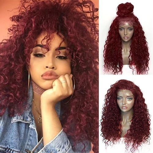 Ivy Hair Natural Looking Wine Red Curly Hair Wig With Baby Hair