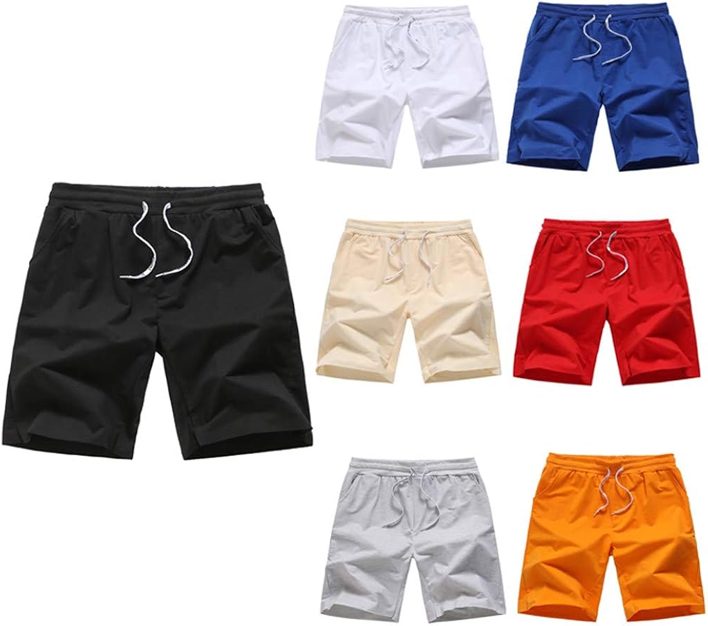 UOFOCO Men's Summer Solid Color Shorts Drawstring Casual Slim Sports Cotton Short Pants at  Men’s Clothing store