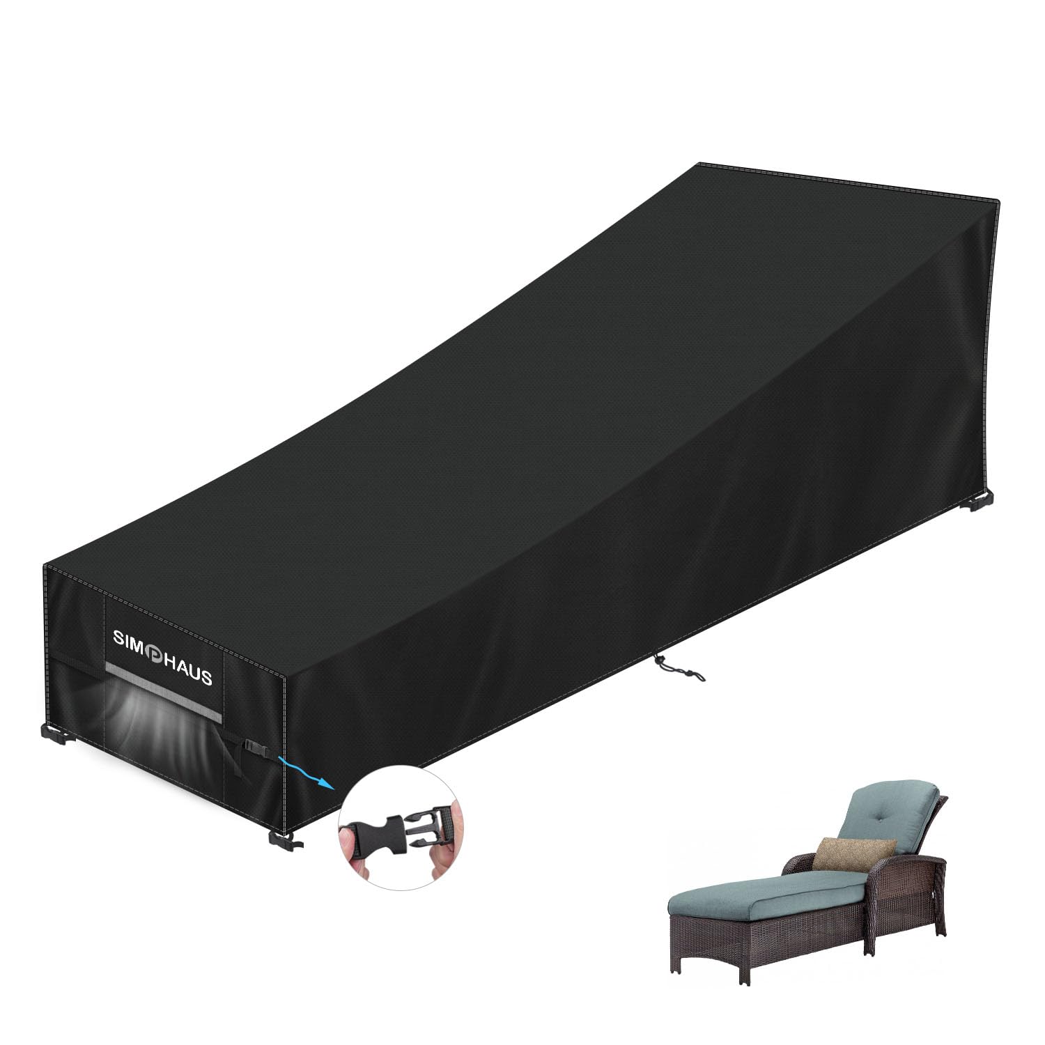 SIMPHAUS Patio Sunbed Covers for Outside Rattan Sun Lounger Covers Waterproof Sun Bed Cover for Sun Loungers Windproof Anti UV Recliner Cover 420D Oxford Fabric 210x80x40/80cm