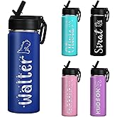 Ships from USA,Custom Water Bottle For School, 18 oz Personalized Stainless Steel Kids Water Bottle with Straw Lid,Double Wall Insulated BPA Free ,Personalized Gifts for Boys Girls (Engraved Names)