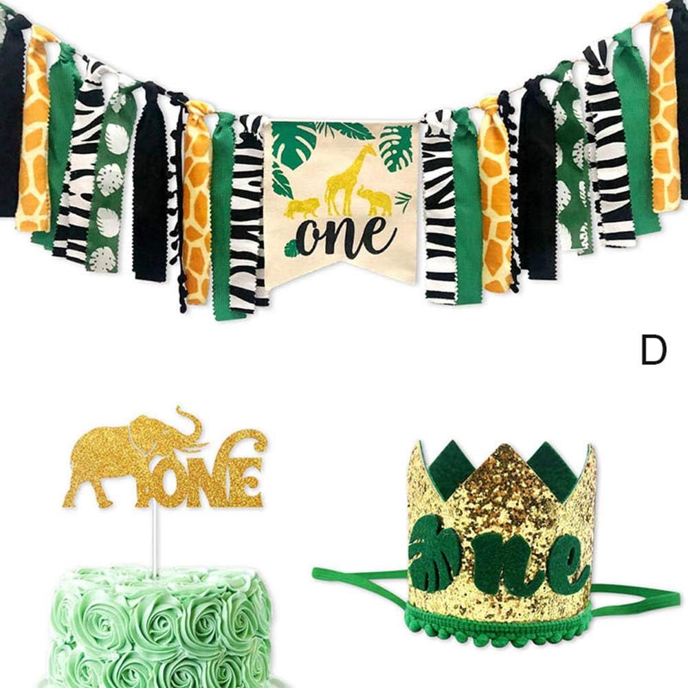 Sinnper Jungle Theme Birthday Party Jungle Animals Themed Highchair Banner Decor Crown Party Supplies For Baby 1St Birthday