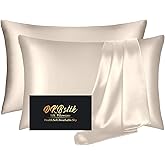 Silk Pillowcase 2 Pack, Mulberry Silk Pillow Cases Queen Size Set of 2, Anti Acne Silk Pillowcase for Hair and Skin, Natural Silk Satin Pillowcases Gifts for Women Men 2 Pack with Zipper, Beige