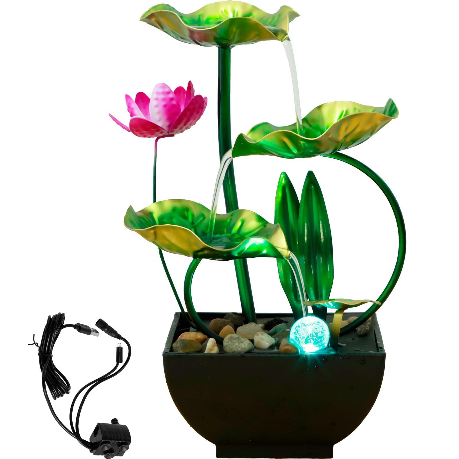 Indoor Tabletop Fountain Water Feature USB Powered Tabletop Water Feature Desktop Waterfall Fountain Zen Decor for Meditation Relaxation Home Office Decor NO LED RING LIGHT(Lotus)