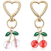 Teaaha Cherry Bag Charms Red and Pink Heart Purse Charm Cherries Keychain Women Cute Key Chains Car Keyrings Leather Handbags Fashion Enthusiasts Gift Mother's Day Birthday Valentine's Accessory