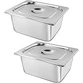 2 Pack 1/2 Size Stainless Steel Steam Table Pans with Lid, Anti Clogging, Anti Rust, for Hotel, Buffet