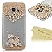 Galaxy S7 Edge Case - Mavis's Diary 3D Handmade Bling Crystal Cute Opal Owls on Branches Golden Flowers with Shiny Glitter Diamond Rhinestone Clear Hard Case for Samsung Galaxy S7 Edge (2016)