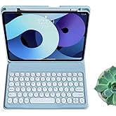 kaitesi Keyboard Case for iPad A16 11th Gen 11 inch 2025, iPad 10th Generation 10.9 inch 2022, Magnetic Detachable Bluetooth Round Key Color Keyboard Cover (Misty Blue)