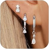 Angelady Opal Earrings Set for Women, Hypoallergenic S925 Sun Stud Earring for Sensitive Ears, Dainty Hoop Huggie Silver Opal Dangle Earring Stacks, Blue Earrings for Women Trendy 2025