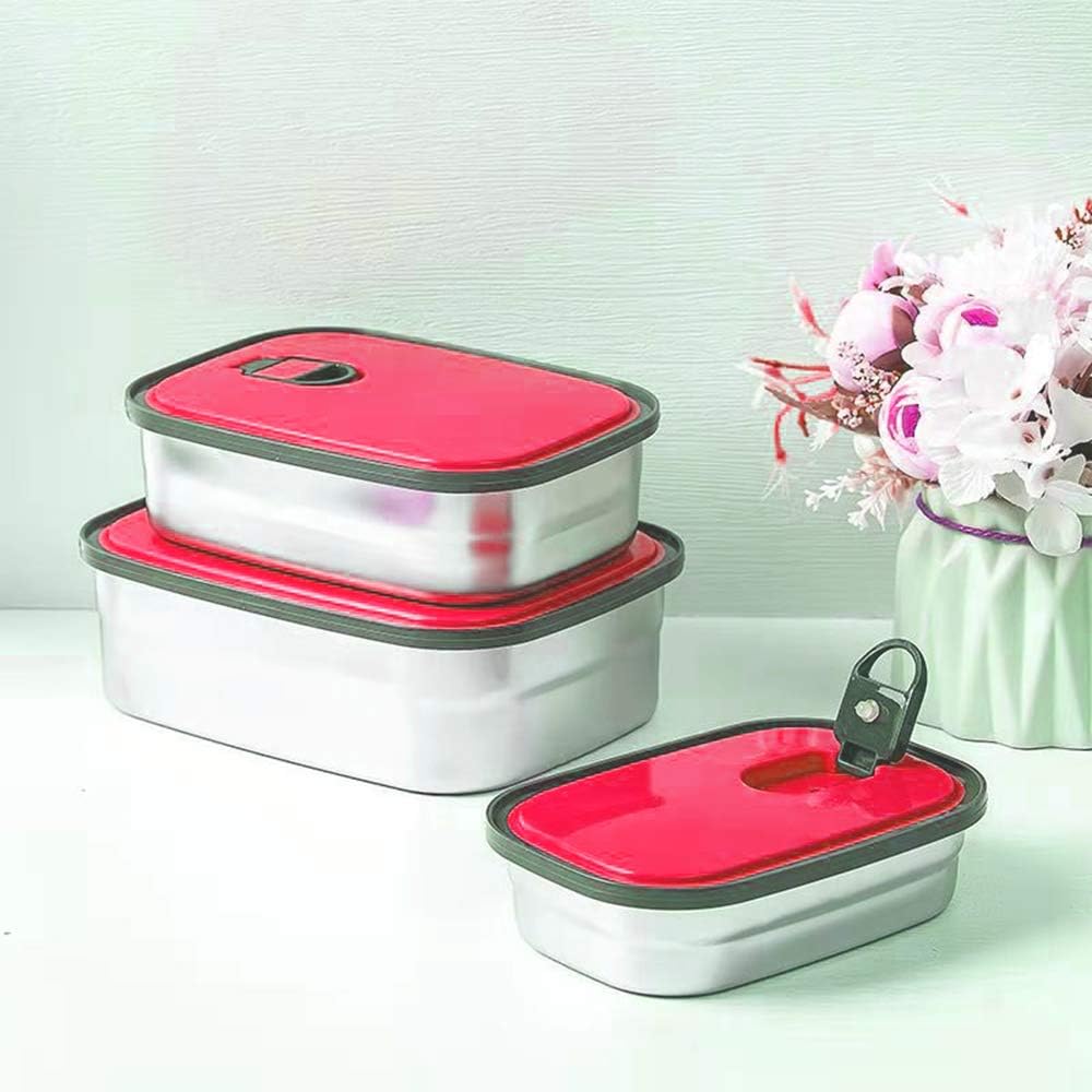 Stainless Steel Food Storage Containers with Lids,Leak Proof Metal Bento Set,Stackable Lunch Boxes,Eco-Friendly BPA-Free,Durable Sandwich Box for Work School Outdoor,Reusable 3 Pack (Pink)