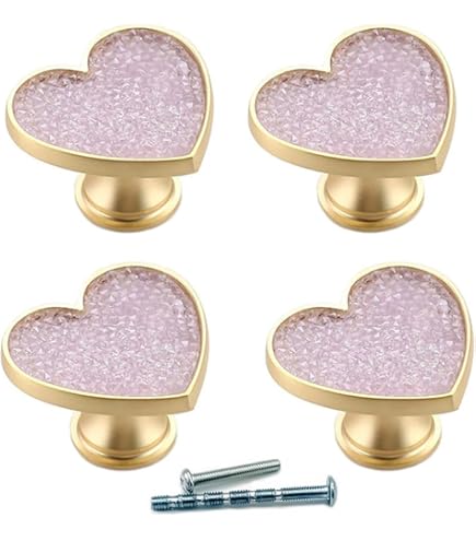 MAXWOLF Unique Satin Brass Crystal Heart Drawer Pulls