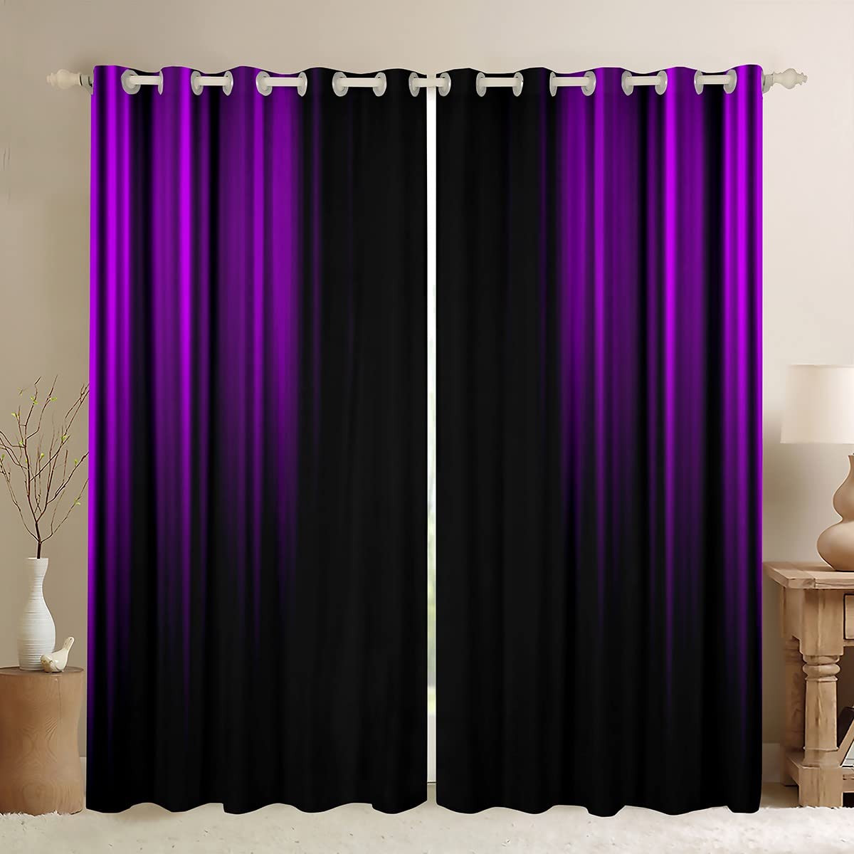 Abstract Ombre Curtains Kids Girls Boys Teens Purple and Black Window Curtains for Bedroom Living Room,Gradient Window Treatment W52*L63 Inches,2 Panels