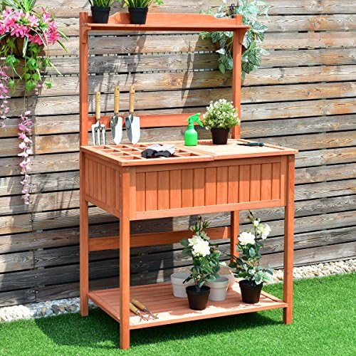 Outdoor Wooden Planting Potting Workstation Table - By Choice Products