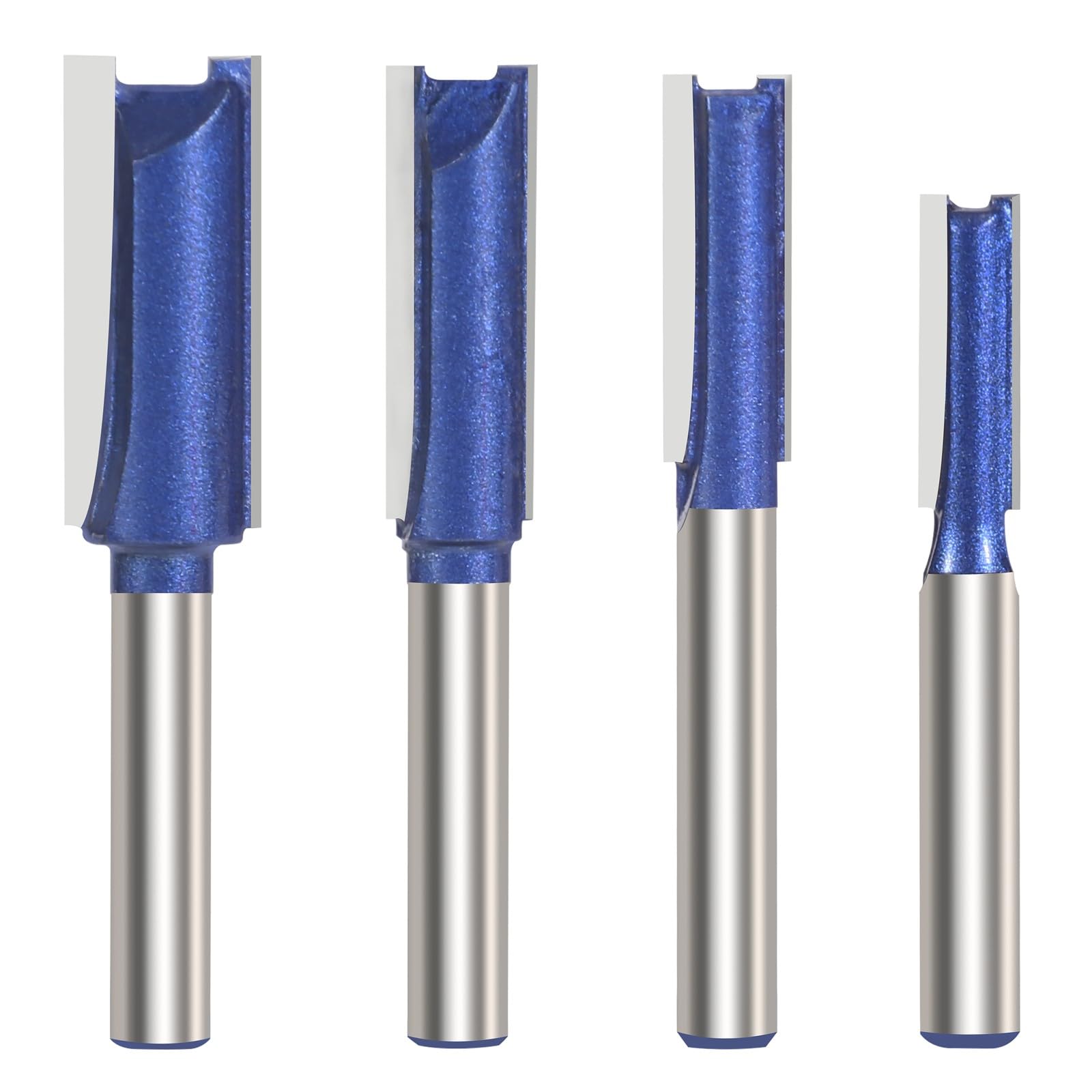 Vearter Double Flute Straight Router Bit Set 1/4 Inch (6.35mm) Shank 4PCS, Woodworking Milling Cutter Tool for Groove, Dado, Hollow - 6.35mm, 8mm, 9.5mm, 12.7mm Cutting Dia