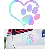 DXNQ Pet Dog Paw Puppy Love Heart Vinyl Decal, 4.6" × 3.7" Heart with Dog Paw Print Reflective Bumper Stickers, Cute Waterproof Puppy Footprint Heart Decal for Window Laptop Wall (Colorful)