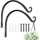 FEED GARDEN Heavy Duty Plant Hooks - 2 Pack 14 Inch Wall Mounted Hanging Brackets, 57lb Capacity Steel Plant Hangers for Bird Feeders, Baskets, Wind Chimes Outdoor Indoor- Black
