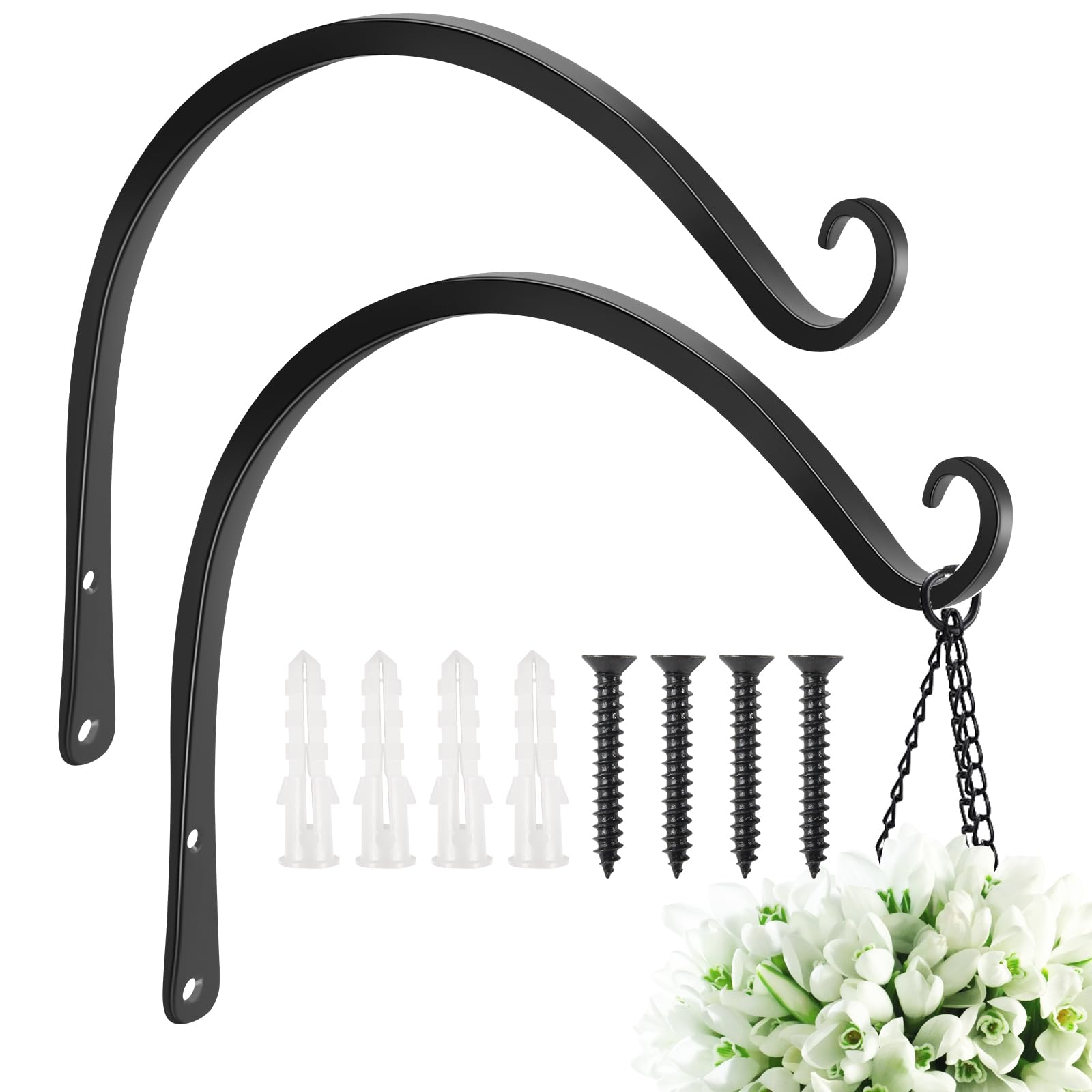 FEED GARDEN Wall Hook Hanging Plant Bracket 14 Inch, Decorative Straight Plant Hanger for Hanging Bird Feeders, Wind Chimes, Flower Baskets, Yoga Mat, Indoor/Outdoor Use 2 Pack,Black