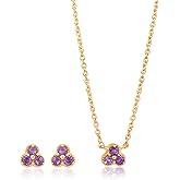 DEVSHINE 925 Sterling Silver Cluster Pendant & Earring Set with 2.5mm Round Natural Gemstones – Dainty Floral Design, Chain Included – Citrine, Rhodolite Garnet, Amethyst, Red Garnet & Sky Blue Topaz, 14K Gold & Rhodium Plating – Gift for Women