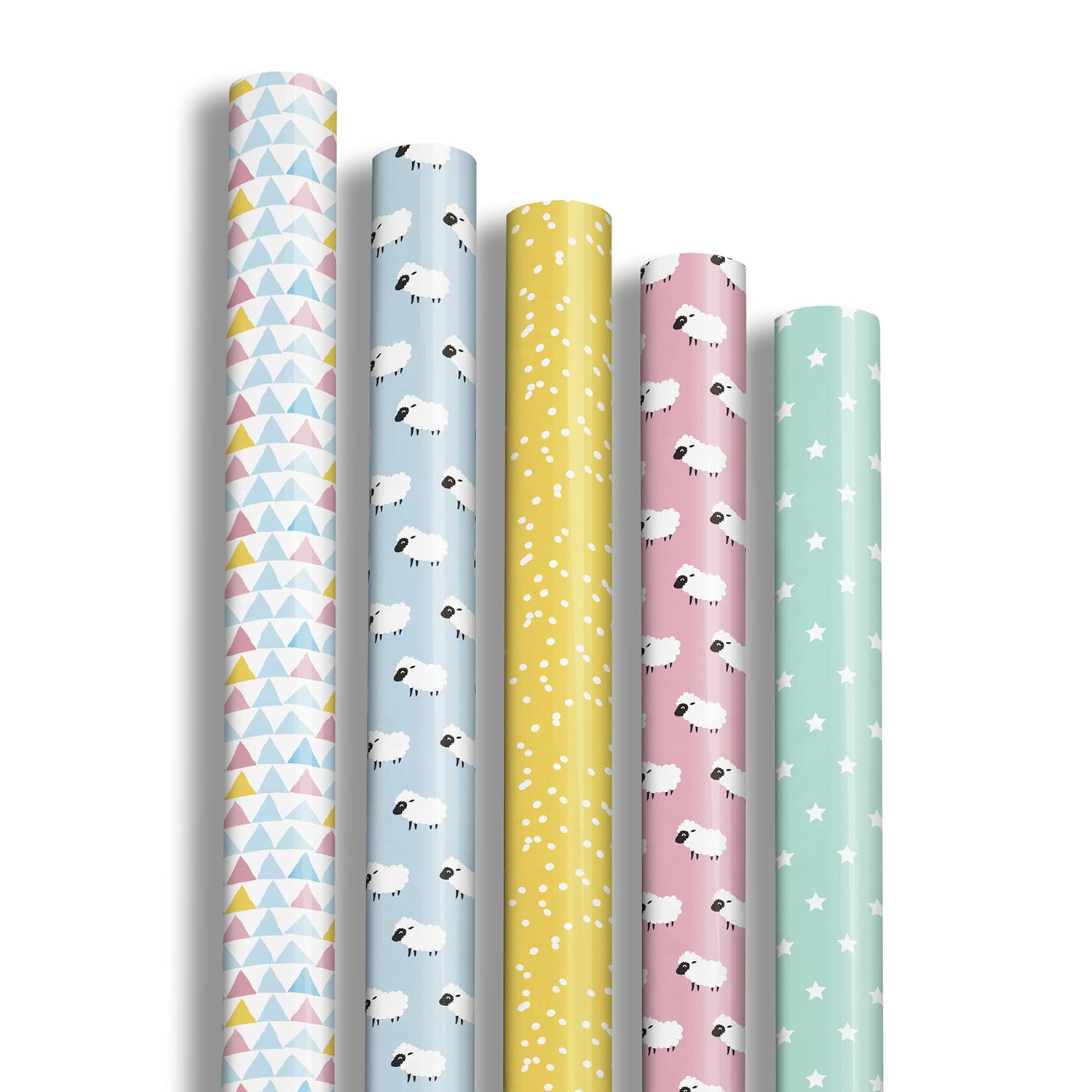 Clairefontaine 211415AMZC - A Box Of 12 Rolls Of Gift Paper - Paper Excellia 80g - Dimensions : 2x0,70m - Pattern : Sheep, Triangles, Children, Multicolour