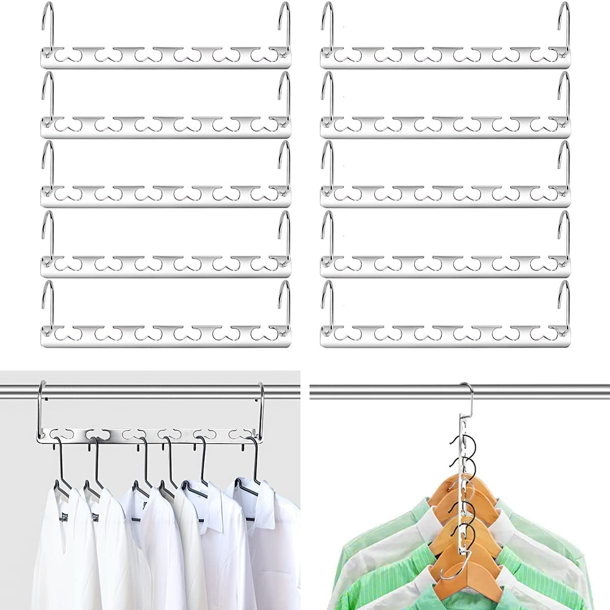 10 Pack Space Saving Hanger,Metal Magic Clothes Hangers, Stainless Steel Closet Wardrobe Magic Hangers for Clothes Trouser Coat Portable Durable — image 1