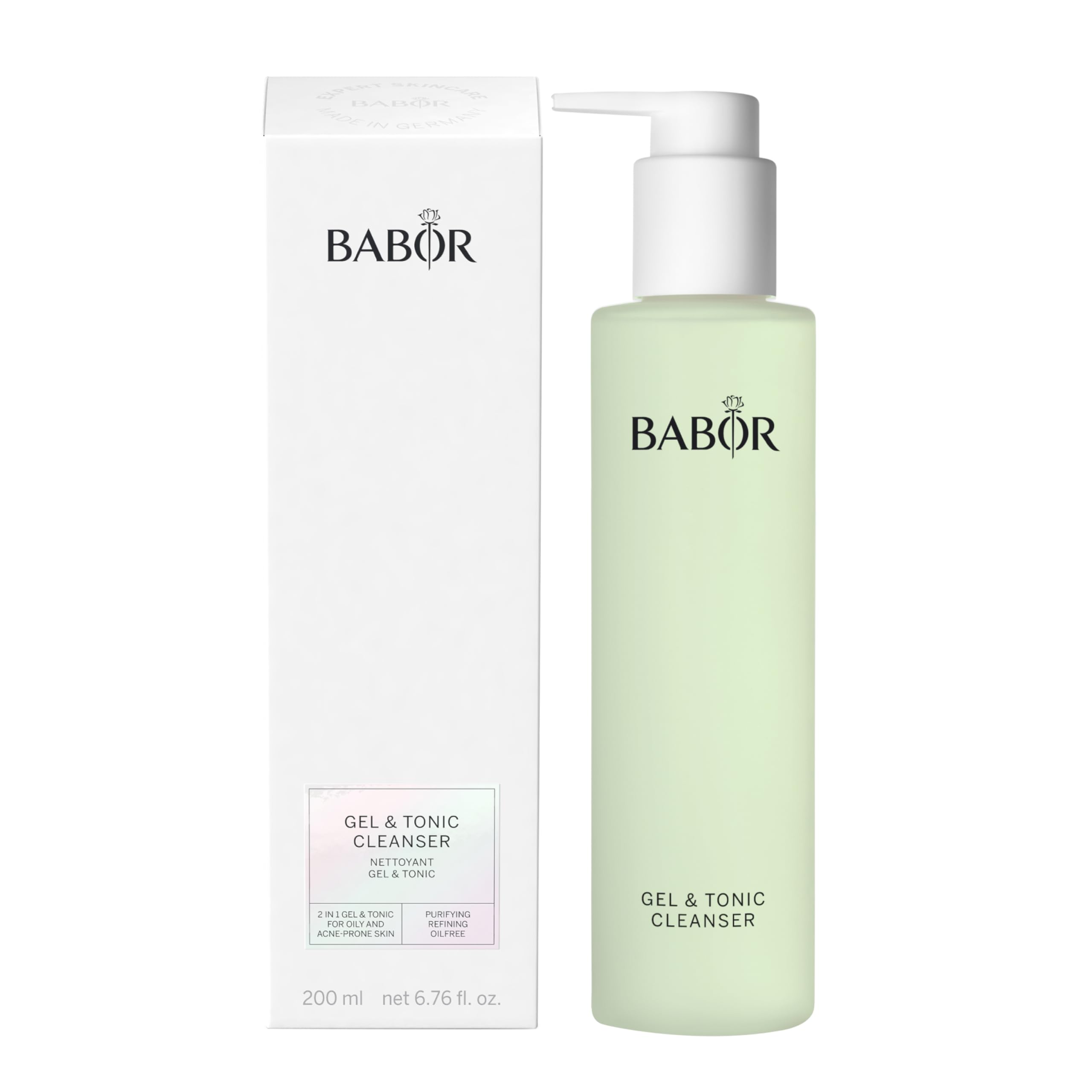 BABOR Gel and Tonic Cleanser for oily and blemished skin, Anti-bacterial cleansing gel and toner in one, Vegan formula, Gel and Tonic 2 in 1, 1 x 200 ml