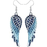 Szxc Women's Crystal Guardian Angel Wings Hypoallergenic Dangle Earrings Biker Jewelry - 2 1/4 inch