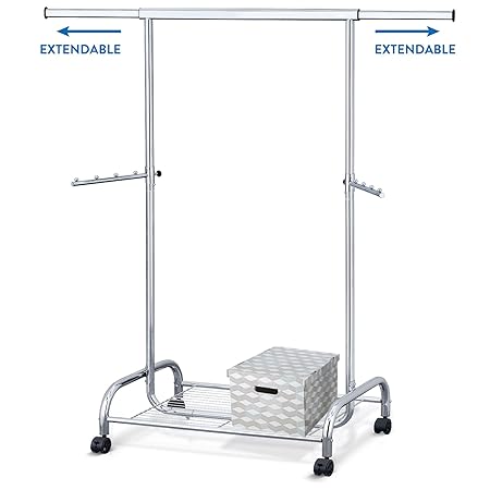 Tatkraft Bull | Kleiderständer Stabil, Rollständer | 13544 | Stahl, Silber | Schwerlast Kleiderstange mit Schuhablage auf Räd
