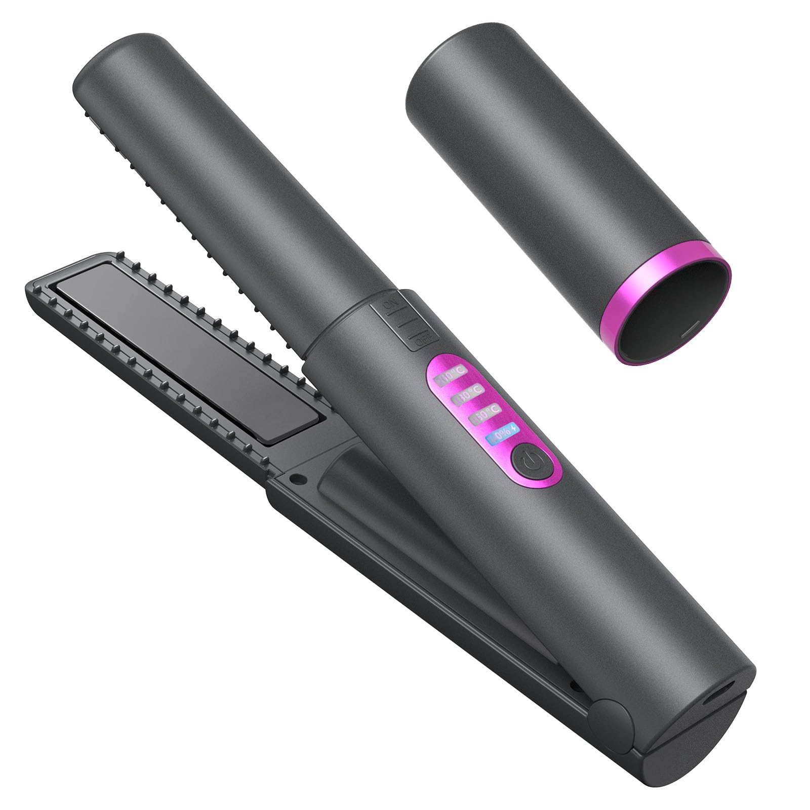 Cordless Hair Straighteners Curler 2 in 1, Mini Portable Travel Wireless Straightener Negative Ion with Type-C Rechargeable Anti-Scald Fast Heating & 3 Temp Settings, Smooth Glossy Hair for Women Gift