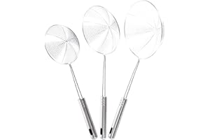 Voittozege Spider Strainer Set of 3 Stainless Steel Skimmer Kitchen Pasta Strainer Spoon with Long Handle Solid Stainless Ste