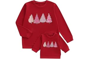 Fernvia Family Matching Outfit Mommy and Me Christmas Sweatshirt Long Sleeve Letters Marry Embroidery Crewneck Pullover Tops