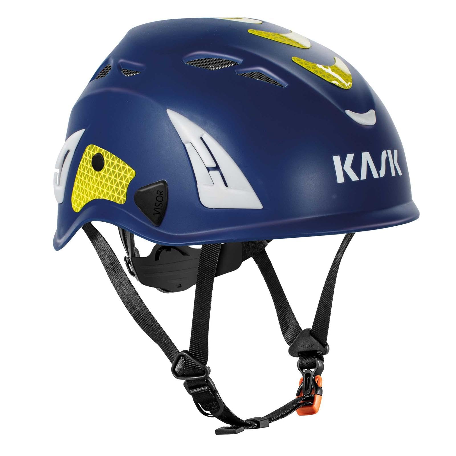 KASK Safety Helmet Superplasma HI VIZ - Work Safety Helmet, Rotating Wheel, Reflective Stripes, EN 397, Colour: Blue/Yellow