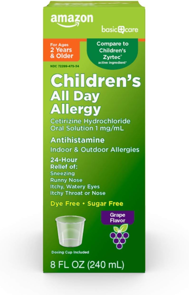  Basic Care Children’s All Day Allergy, Cetirizine Hydrochloride Oral Solution 1 mg/mL, Grape Flavor, 8 Fluid Ounces: Health & Personal Care